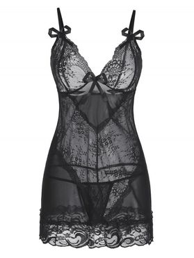 Lace Bowknot See Thru Lingerie Dress