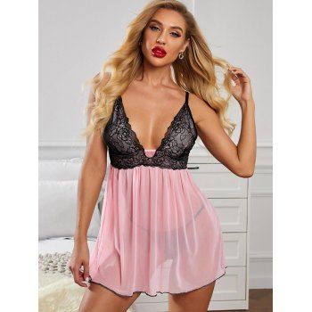 

Lace Mesh Back Slit Lingerie Dress, Light pink