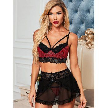 

Lace Ruffle Bowknot Underwire Skirt Lingerie Set, Multicolor