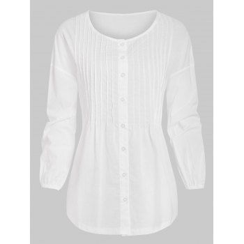 

Button Front Pintuck Drop Shoulder Blouse, White