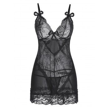 

Lace Bowknot See Thru Lingerie Dress, Black