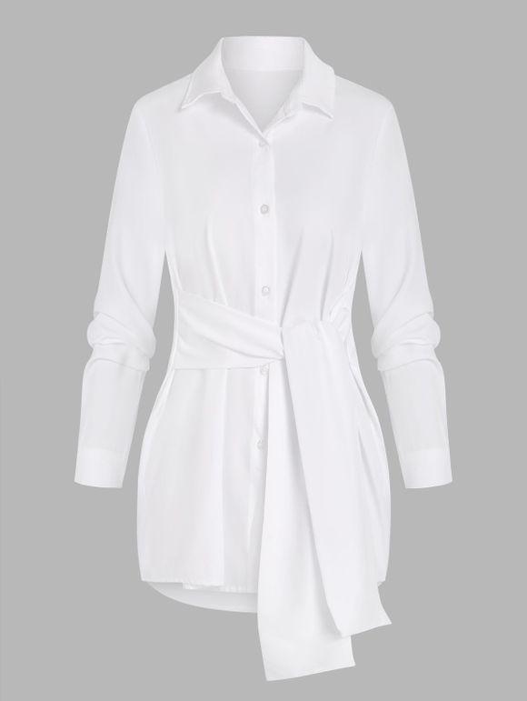 Chemise Boutonnée avec Ceinture Nouée - Blanc L