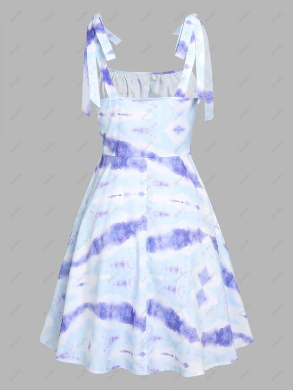 Robe Mini Teintée à Epaule Nouée à Taille Plissée en Ligne A - multicolor L