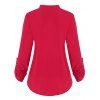 Roll Tab Sleeve Round Hem Blouse - RED S