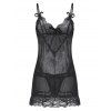 Lace Bowknot See Thru Lingerie Dress - BLACK L