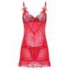 Lace Bowknot See Thru Lingerie Dress - RED XXL