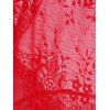 Robe Lingerie en Dentelle Transparente avec Nœud Papillon - Rouge XL