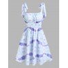 Tie Dye Print Dress Tie Shoulder Mini Dress Shirred Waist A Line Dress - multicolor XXXL