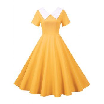 

Colorblock Turn Down Collar Dress, Yellow
