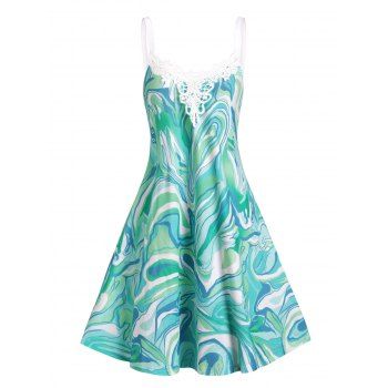 

Summer Swirl Print Sundress Crochet Insert Cami Tank Dress, Light green