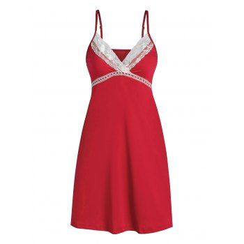 

Lace Insert Surplice Sleep Dress, Red