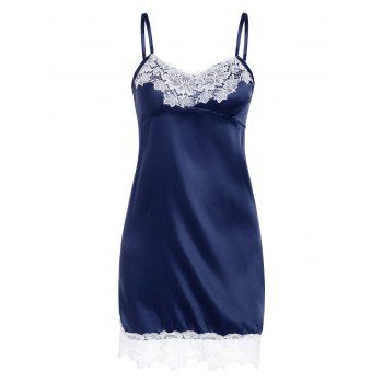 

Satin Lace Insert Padded Sleep Dress, Deep blue