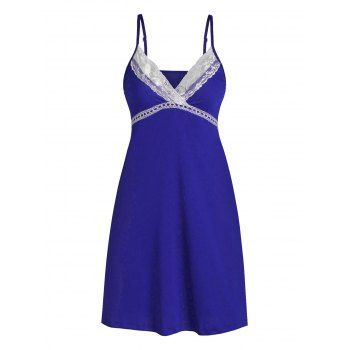 

Lace Insert Surplice Sleep Dress, Blue
