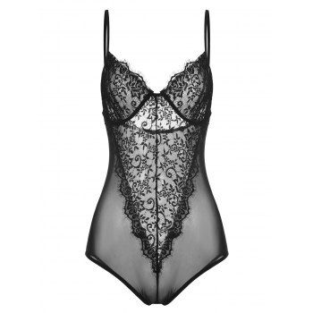 

Lace Mesh Cupped Lingerie Teddy, Black