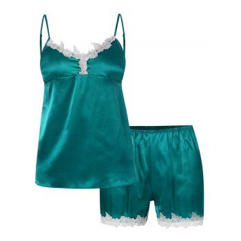 

Padded Satin Crochet Insert Pajama Shorts Set, Green