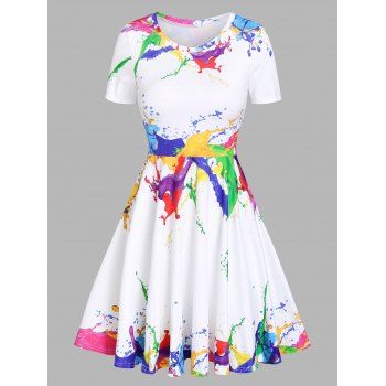 

Paint Splatter Mini Flared Dress, White