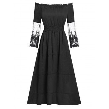 

Embroidered Mesh Off The Shoulder Midi Dress, Black
