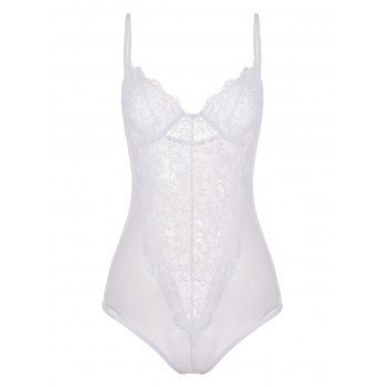 

Lace Mesh Cupped Lingerie Teddy, White