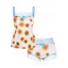 Sunflower Print Lace Insert Bowknot Pajama Shorts Set