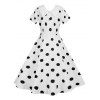 Polka Dot Turn Down Collar Dress - WHITE XL
