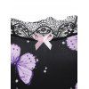 Lace Panel Bowknot Butterfly Print Pajama Shorts Set - PURPLE XXL