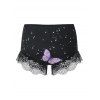 Lace Panel Bowknot Butterfly Print Pajama Shorts Set - PURPLE S