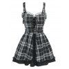 Ruffled Lace Up Plaid Mini Dress - BLACK S