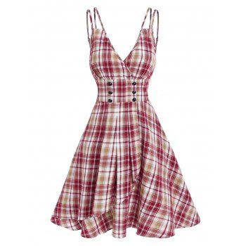 

Plunge Plaid Mini A Line Dress, Deep red