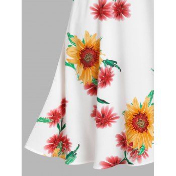 Sunflower Print O Ring Cold Shoulders Dress