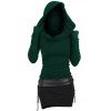 Two Tone Hooded Belted Bodycon Dress - DEEP GREEN M