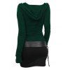 Two Tone Hooded Belted Bodycon Dress - DEEP GREEN S