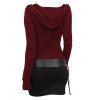 Hooded Contrast Two Tone Cinched Belted Bodycon Mini Dress - DEEP RED M