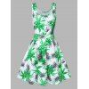 Palm Leaf Print Vacation Dress Sleeveless Mini Dress High Waist Fit And Flare Dress - GREEN XL