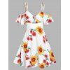 Sunflower Print O Ring Cold Shoulders Dress - WHITE XXL