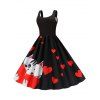 Sleeveless Heart Cat Print Dress - multicolor L