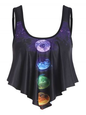Gothic Swimsuit Planet Galaxy Print Flounce Overlay Swimwear Top