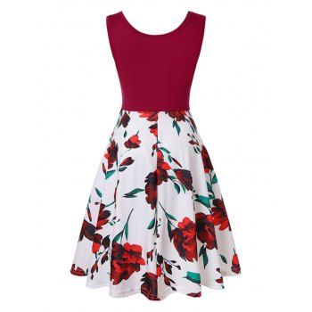 Floral Leaf Print A Line Tank Dress