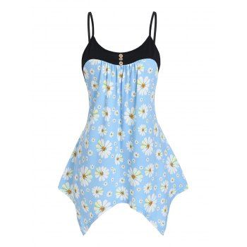 

Printed Daisy Handkerchief Cami Tank Top, Light blue