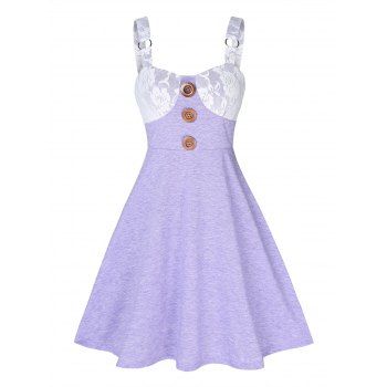 

Lace Panel O Ring Fit and Flare Dress, Light purple