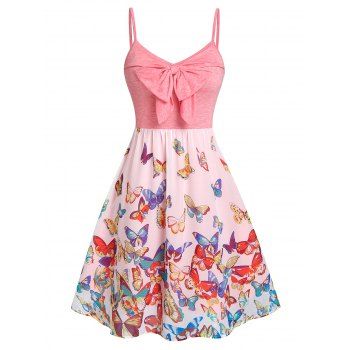 

Butterfly Printed Bowknot Flare Cami Dress, Light pink