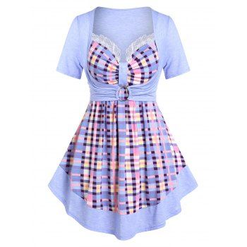 

Plus Size O Ring Plaid Faux Twinset T-shirt, Light purple