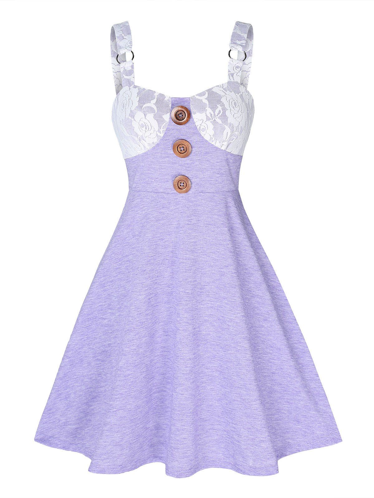 Lace Panel O Ring Fit and Flare Dress - LIGHT PURPLE XXXL
