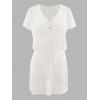 Crochet Mock Button Batwing Sleeve Beach Dress - WHITE L