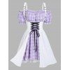 Plaid Off The Shoulder Mini Dress and Lace Up Suspender Skirt