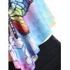 Tummy Control Swimsuit Mermaid Butterfly Print Flounce High Rise Vacation Tankini Swimwear - multicolor XXL