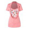 Floral Print Cowl Front Faux Twinset Tee - LIGHT PINK L