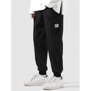 

Front Pockets Letter Patched Pants, Black