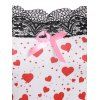 Lace Panel Heart Print Bowknot Pajama Shorts Set - WHITE XXL
