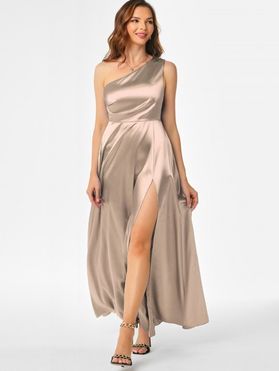 One Shoulder High Slit Satin Prom Dress