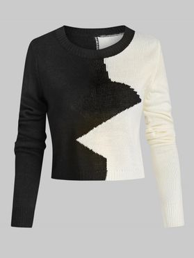 Colorblock Cropped Pullover Sweater
